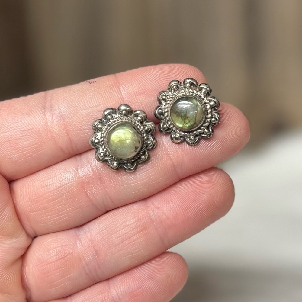 Vintage Sterling Silver Labradorite Post Earrings